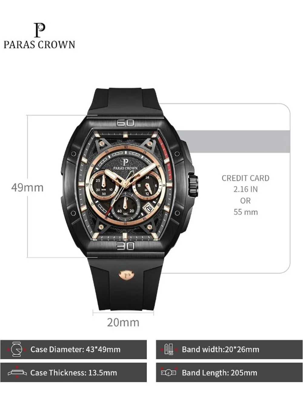 Men's Black 5ATM Waterproof Quartz Luxury Chronograph Analog Wrist Watches